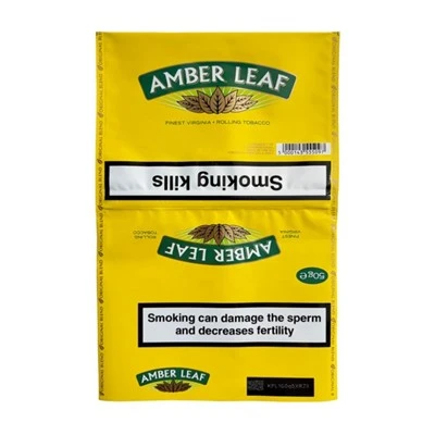 Feuille d'ambre de tabac vide UK GB, paquet d'enveloppe de 50g, rouleau à main pour fumer, pochette de feuille d'ambre jaune de 50g avec ruban de signe de timbre